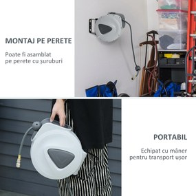 DURHAND Furtun Automat de Perete, Sistem de Irigare cu Conexiune Φ1/4''', Rotire 180º, 20+2m | Aosom Romania