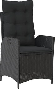 vidaXL Scaun de grădină rabatabil cu perne, negru, poliratan