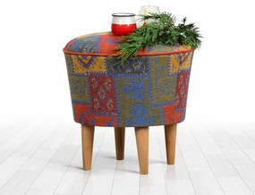 Taburet RUG V3, multicolor/stejar , material textil/lemn, 42x42x42 cm