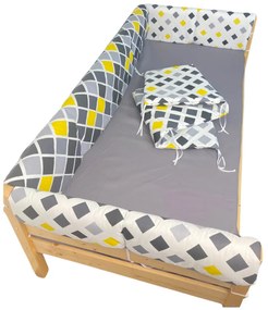 Set aparatori laterale Maxi pentru pat Montessori 160x80 cm Romburi galben negru