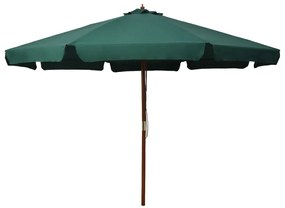 vidaXL Umbrelă de soare de exterior, stâlp din lemn, verde, 330 cm