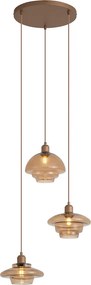 Lampă suspendată retro bronz închis cu abajururi de culoarea chihlimbarului cu 3 lumini - Smokey