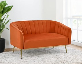 Canapea de design cu 2 locuri, ţesătură Velvet teracota/gold crom-auriu, BAGY