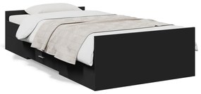 3280343 vidaXL Cadru de pat cu sertare, negru, 90x190 cm, lemn prelucrat