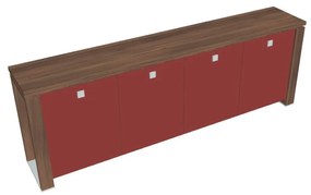 Dulap mic Verno+ S 260 x 46 x 90 cm, uși de sticlă, nuc / roșu