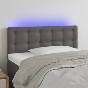 vidaXL Tăblie de pat cu LED, gri, 90x5x78/88 cm, piele ecologică