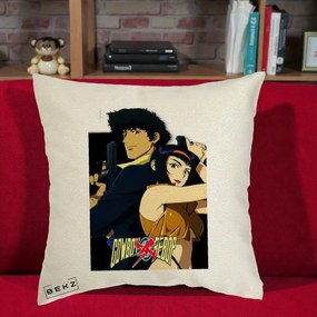 Perna Personalizata Cowboy Bebop Spike si Faye Poster, 40x40 cm, Ecru, Husa Detasabila, Perna Inclusa, BEKZ®