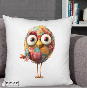 Perna Decorativa Pasare Patchwork cu Gene Lungi, 40x40 cm, Alb Pufos, Husa Detasabila, Perna Inclusa, BEKZ®