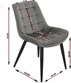 Set masa 80 cm blat MDF si  4 scaune Dnv Homs catifea gri, picioare metalice negre