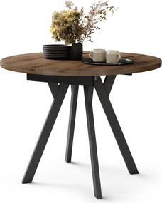 Mazzoni ALMO Nuc Elegant/picioare negre - MASĂ ROTUNDĂ EXTENSIBILĂ CU PICIOARE ÎN FORMĂ DE Y STIL LOFT PENTRU SALON/SUFRAGERIE