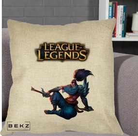 Perna Personalizata League of Legends Yasuo, 40x40 cm, Crem, Husa Detasabila, Perna Inclusa, BEKZ®