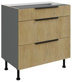 Dulap inferior de bucătărie Carminia 80 D 3S BB PREMIUM BOX (stejar cremona + antracit). 1127916