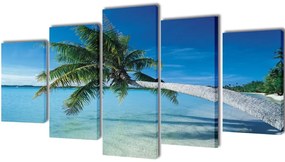 Set tablouri imprimate de pânză, plajă nisip cu palmier, 200 x 100 cm