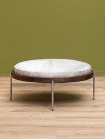 Taburet din piele de vacă gri și lemn de mango maro, cu structură din metal, formă rotundă, 42×96 cm, „Hike"