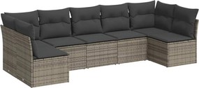 vidaXL Set canapele de grădină, 7 piese, cu perne, gri, poliratan