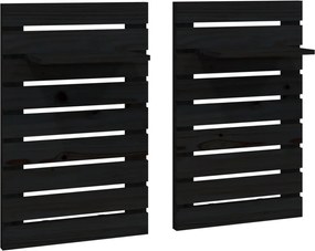 vidaXL Rafturi noptiere de perete, 2 buc., negru, lemn masiv de pin