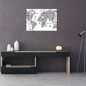 Tablou pe sticlă - Harta cu pictograme (70x50 cm)