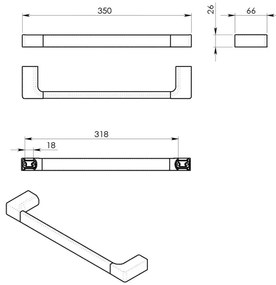 Suport pentru prosoape GEDY PI213587 Pirenei 35 x6,6 cm , auriu