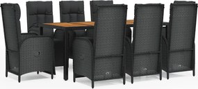 vidaXL Set mobilier de grădină cu perne, 9 piese, negru, poliratan