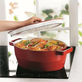 Pyrex Cratiță din fontă cu capac 6 l, 33 x 25 cm,roșie, 6 l