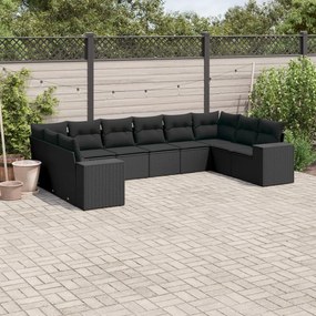 3255402 vidaXL Set canapele de grădină cu perne, 10 piese, negru, poliratan