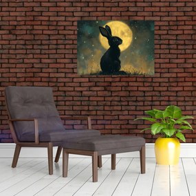 Tablou pe sticlă - Iepure cu lună (70x50 cm)