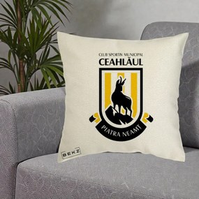 Perna Personalizata CSM Ceahlaul Piatra Neamt Fotbal, 40x40 cm, Ecru, Husa Detasabila, Perna Inclusa, BEKZ®