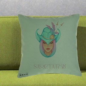 Perna Personalizata Zodiac Sagetator Cowgirl, 40x40 cm, Verde, Husa Detasabila, Perna Inclusa, BEKZ®