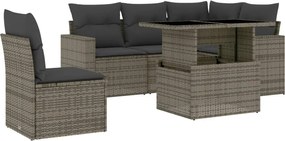 vidaXL Set mobilier grădină cu perne, 6 piese, gri, poliratan