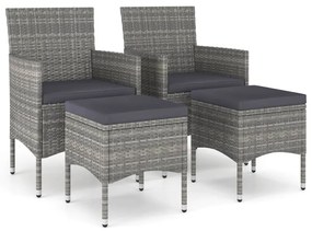 310611 vidaXL Set cu scaun de grădină și taburet, 4 piese, gri, poliratan
