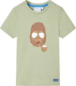 vidaXL Tricou pentru copii cu mâneci scurte, kaki deschis, 116