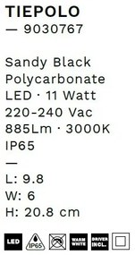 Mini Aplica LED de perete exterior, IP65, TIEPOLO negru