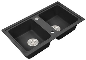 Chiuvetă pătrată Tia cu două cuve din granit, neagră