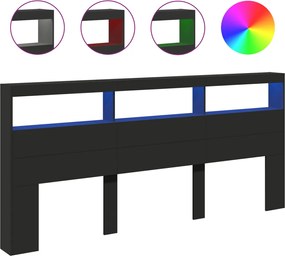 vidaXL Tăblie cu dulap și LED, negru, 220x17x102 cm