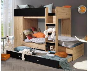 Pat pentru copii combinat 90 cm Sami 2 (Stejar artisan + negru mat + mânere albe). 1085814