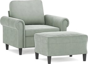 vidaXL Fotoliu canapea cu taburet, gri deschis, 60 cm, catifea