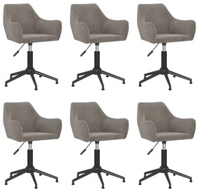 3092589 vidaXL Scaune de sufragerie pivotante 6 buc, gri deschis, catifea