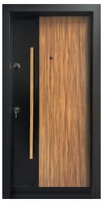 Usa metalica de exterior cu izolatie si vizor Novo Doors NDA3, Din compozit, 2 yale, Kit complet, Pentru case, Negru perlat cu stejar deschis (Sens
