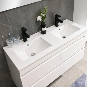Mască de baie Cube 120 cu chiuvetă ceramică, 2 sertare, vopsită în alb lucios