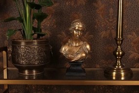 Bust decorativ din polirășină, auriu, chip de femeie în stil antic grecesc, pe soclu negru, finisaj antichizat, 42,8 x 25,5 x 16,5 cm, „Athena”