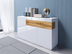 Comodă Stacey Typ 43 (Stejar + Alb cu luciu înalt). 1030469