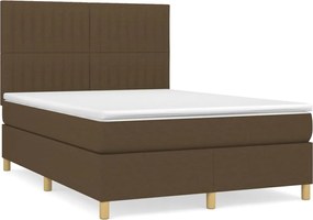 vidaXL Pat box spring cu saltea, maro închis, 140x200 cm, textil