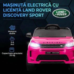 AIYAPLAY Mașină Electrică Copii cu Licență Land Rover Discovery, cu Faruri, Claxon și Centură, din Plastic și Metal, 106x65,5x51 cm, Roz | Aosom Romania