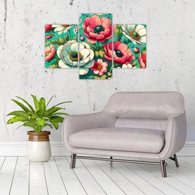 Tablou - Flori pe fundal albastru (90x60 cm)