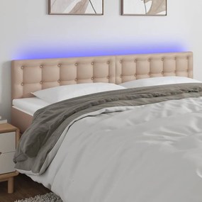 Tablie de pat cu LED cappuccino 160x5x78 88 cm piele ecologica 1, Cappuccino, 160 x 5 x 78 88 cm