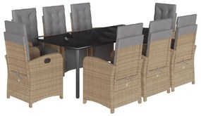 vidaXL Set de masă pentru grădină, 9 piese, cu perne, bej, poliratan