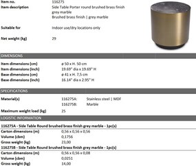 Masuta laterala design LUX din otel si marmura Porter round