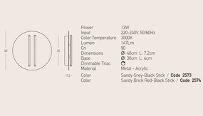Plafoniera LED 13W 3000K BLACK STICK-BRICK RED ZB-2574