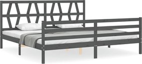 vidaXL Cadru pat cu tăblie 200x200 cm, gri, lemn masiv