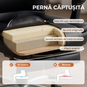 HOMCOM Scaun Birou Ergonomic Reclinabil Rotativ din Piele PU cu Suport pentru Picioare, Înălțime Reglabilă, Negru | Aosom Romania